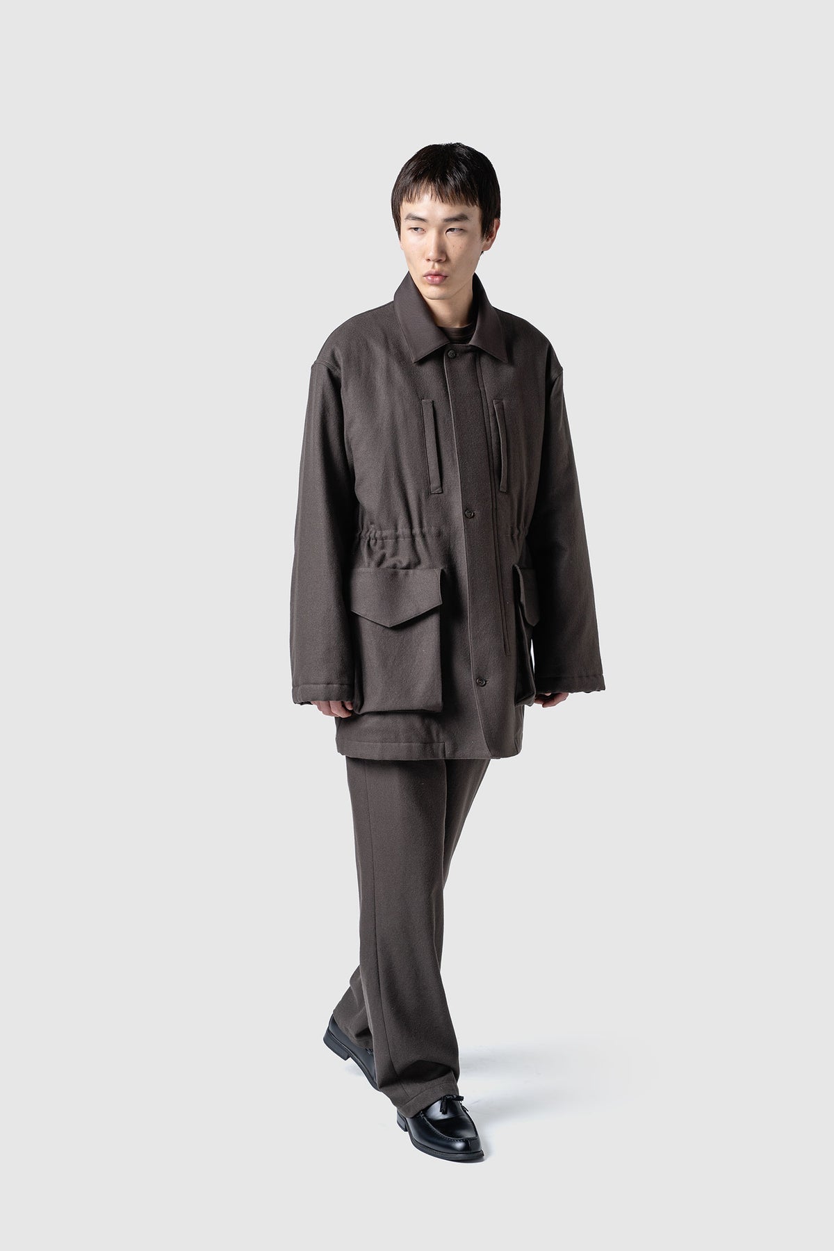 WOOL TWEED KILTED COAT