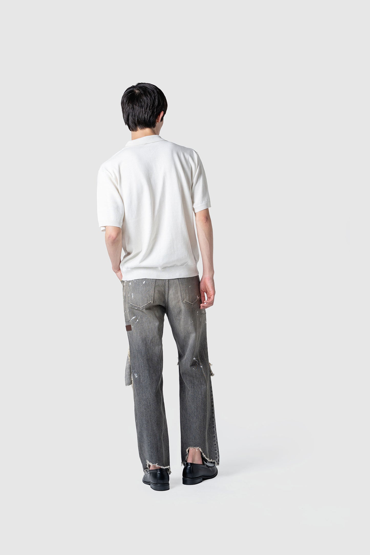 LINEN/COTTON KNIT POLO TOP