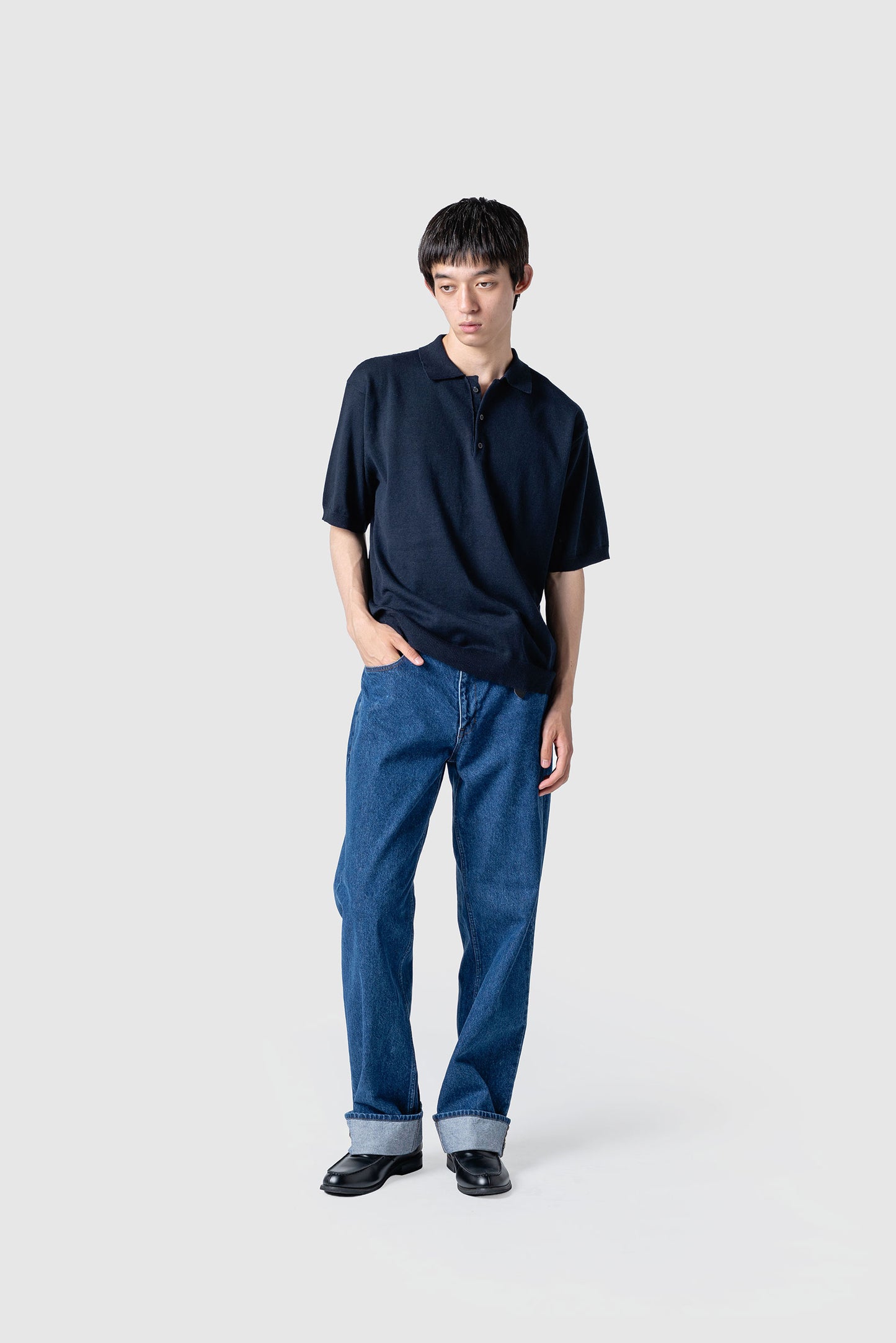 LINEN/COTTON KNIT POLO TOP
