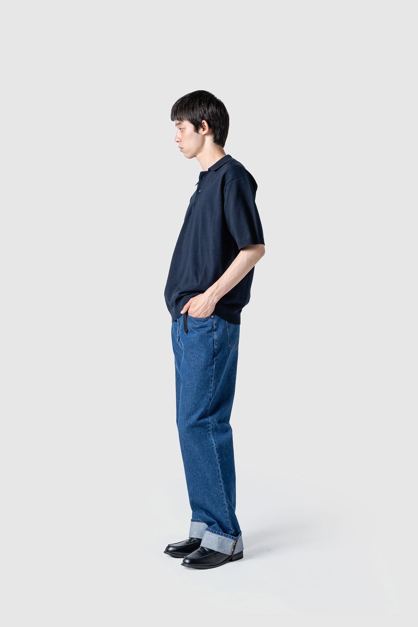 LINEN/COTTON KNIT POLO TOP