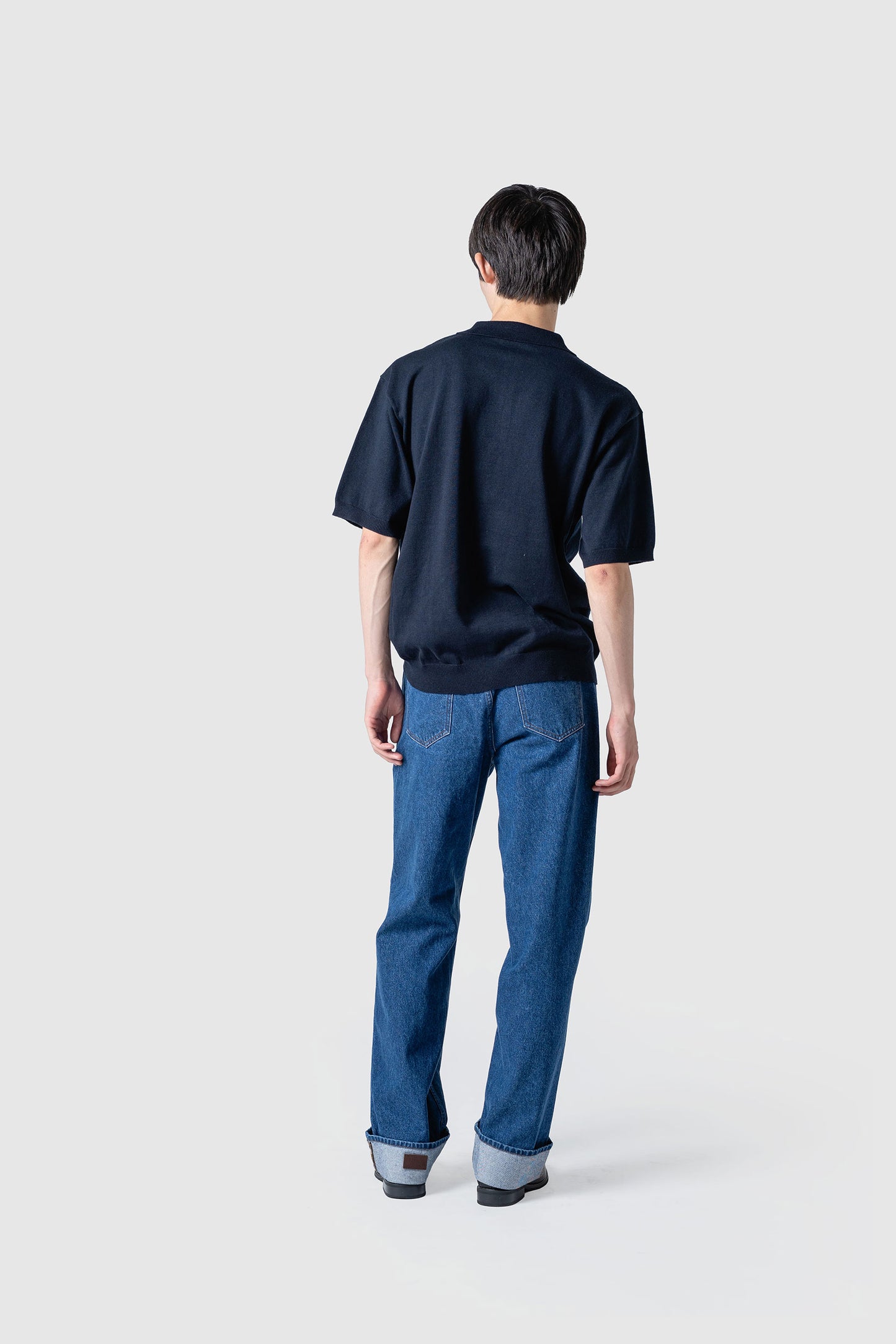 LINEN/COTTON KNIT POLO TOP