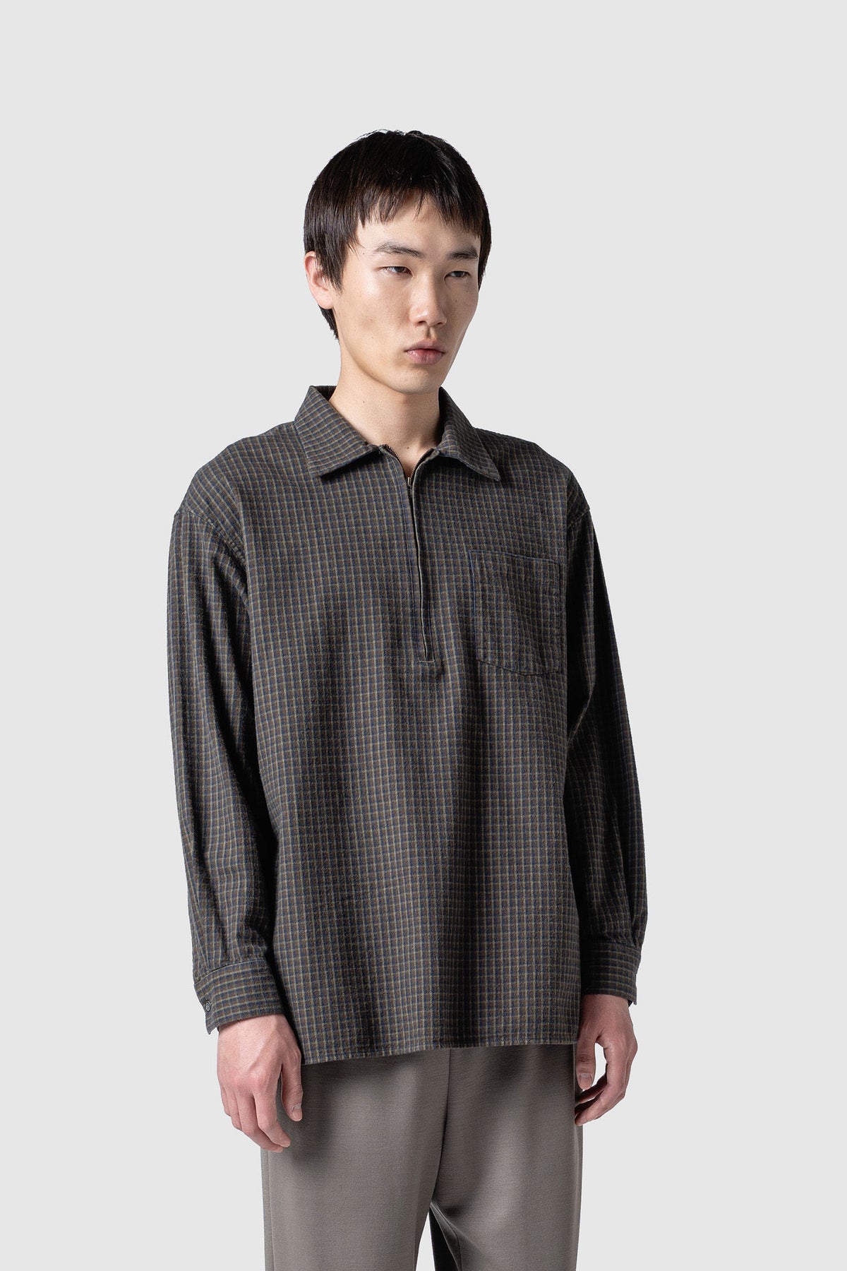 FLANNEL CHECK COTTON ZIP TOP