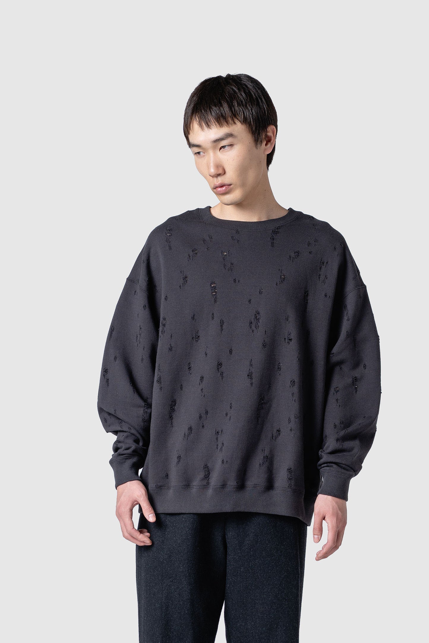 COTTON DAMAGED SWEAT TOP
