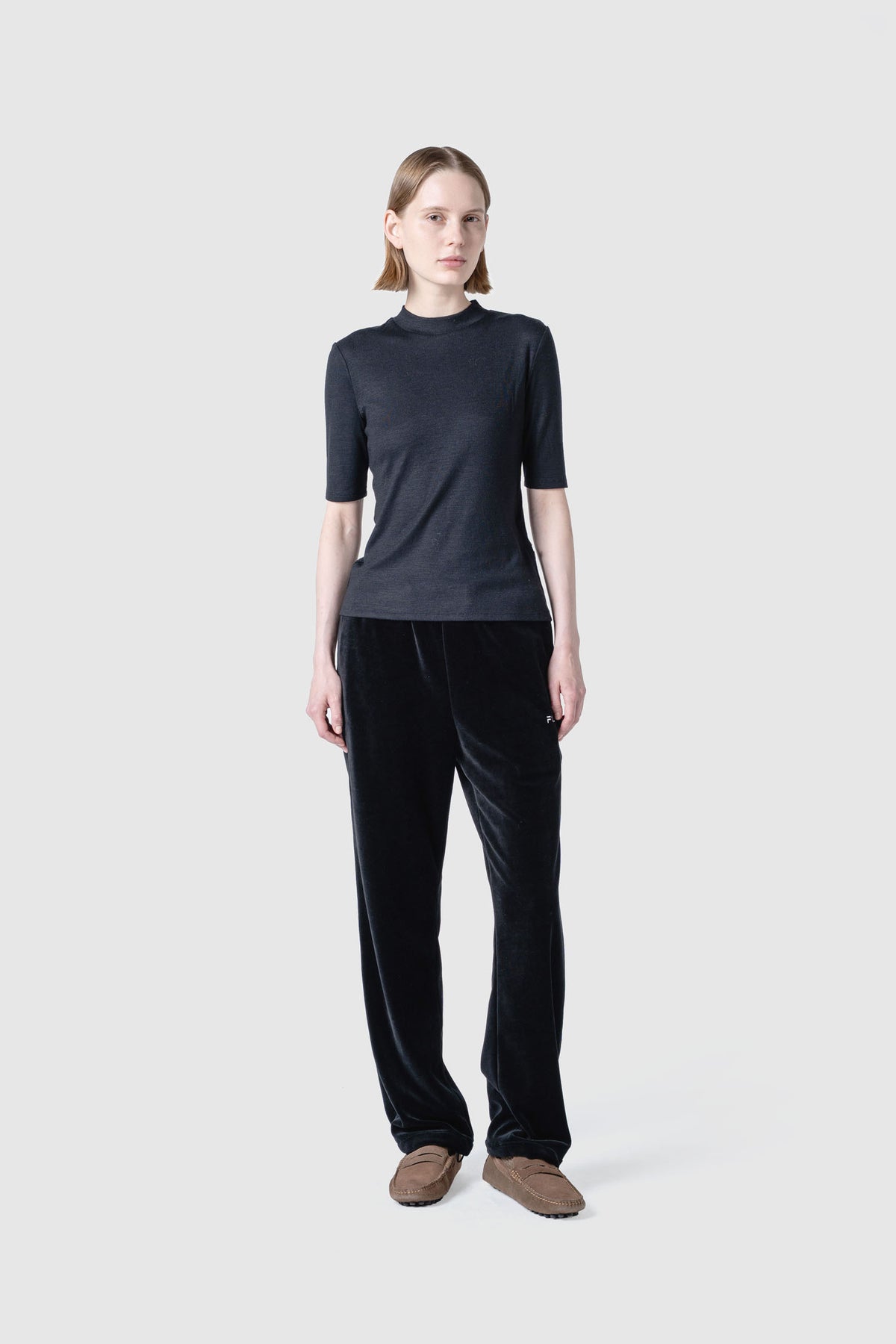 WOOL SHEER JERSEY BOTTLE NECK TOP
