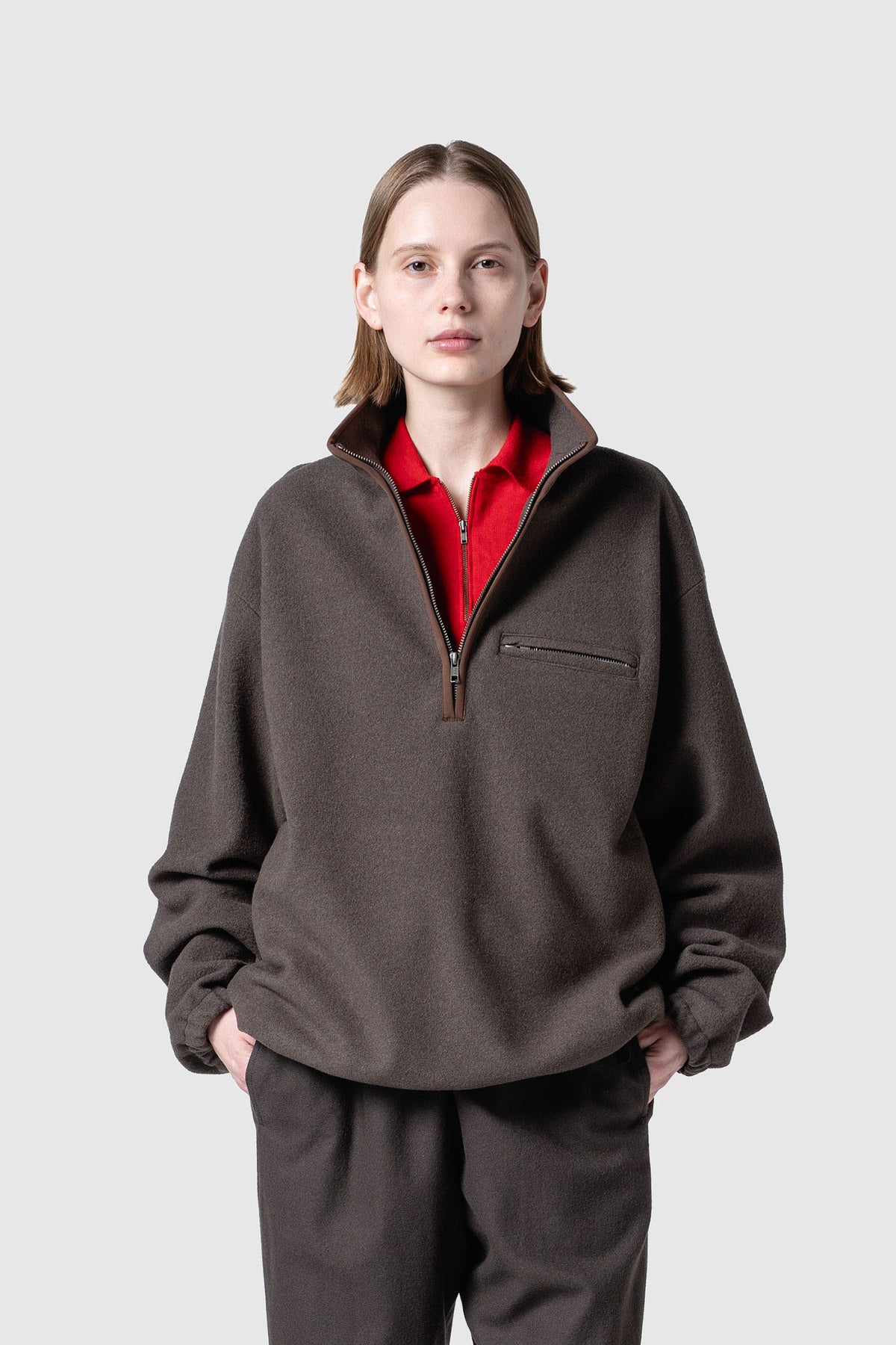 HIGH GAGE WOOL FLEECE ZIP TOP