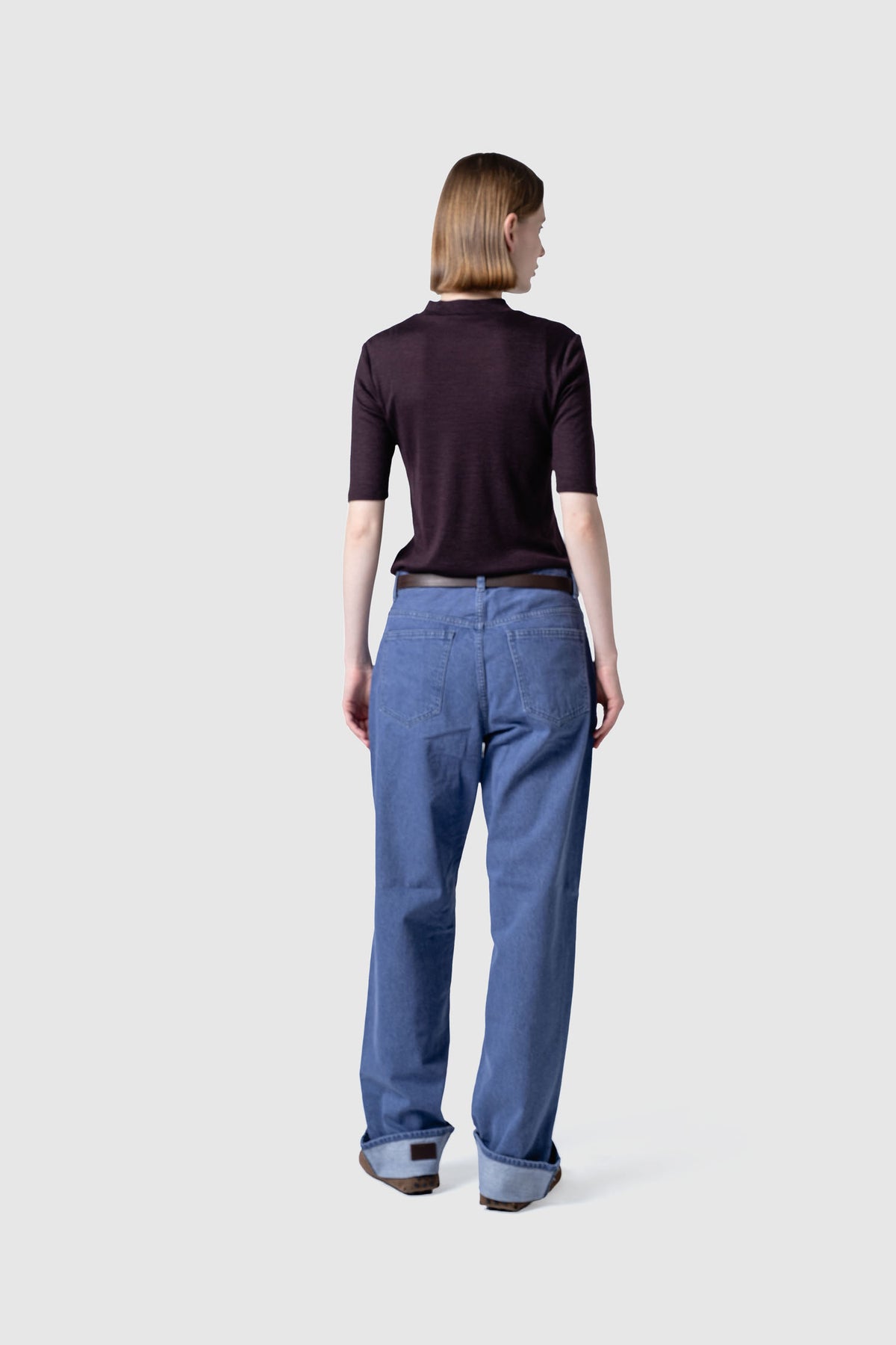 WOOL SHEER JERSEY BOTTLE NECK TOP