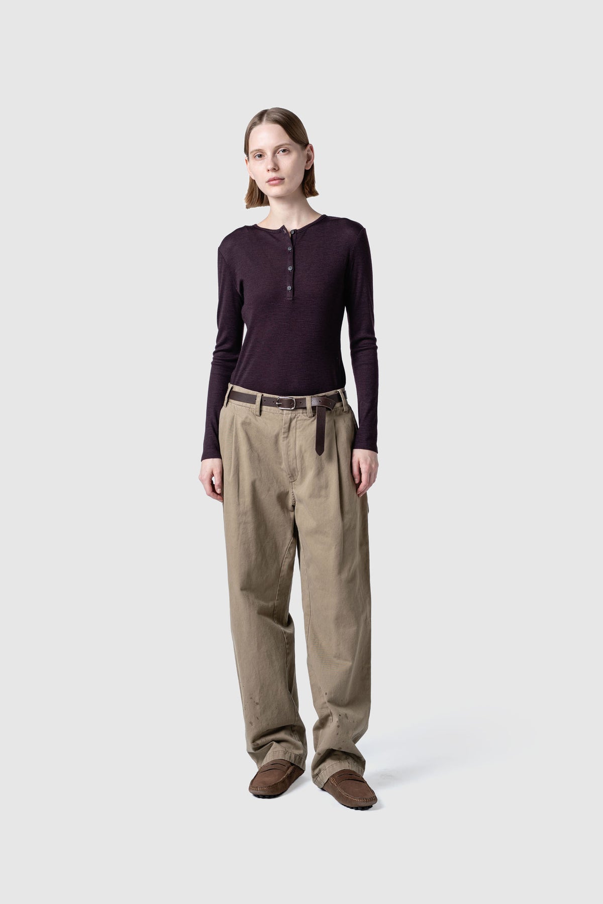 WOOL SHEER JERSEY HENRY NECK TOP