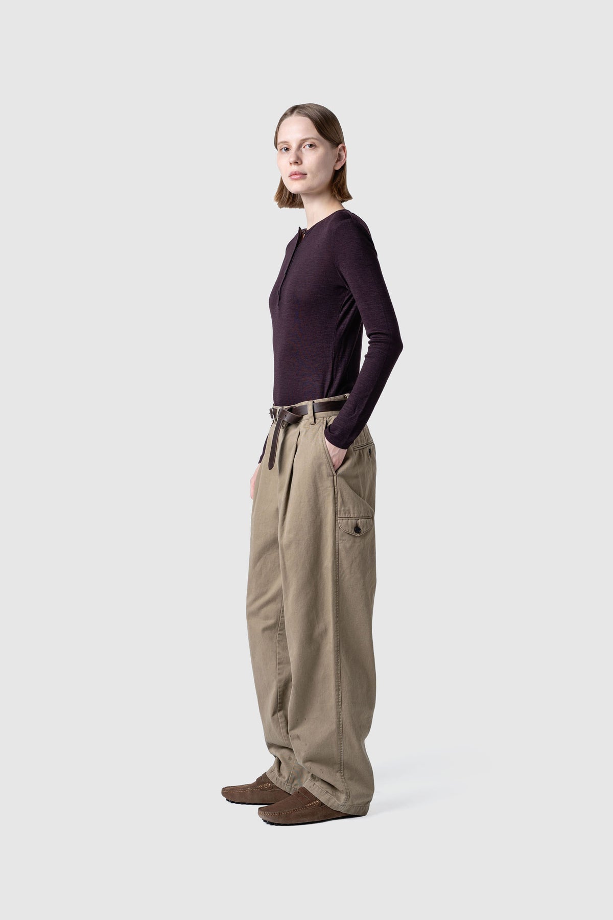 WOOL SHEER JERSEY HENRY NECK TOP