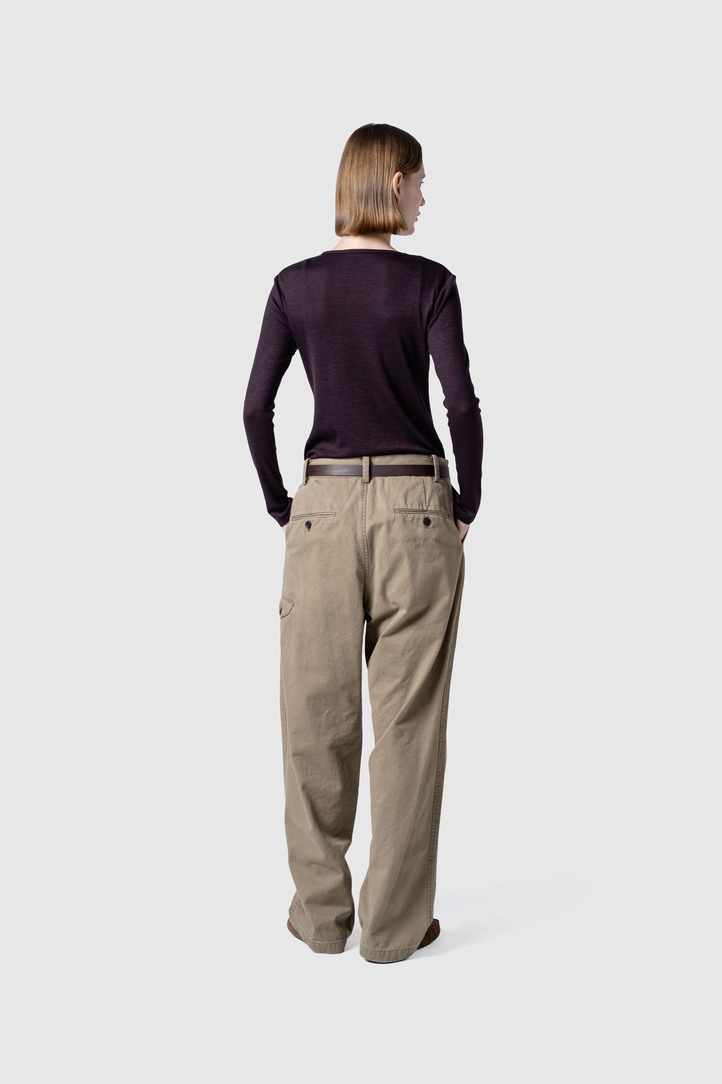 WOOL SHEER JERSEY HENRY NECK TOP