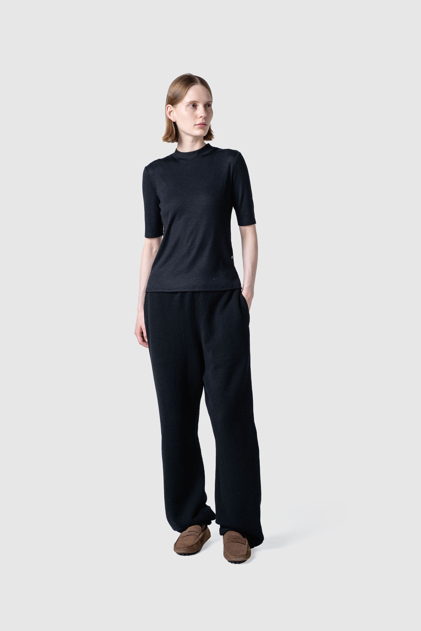 WOOL SHEER JERSEY BOTTLE NECK TOP