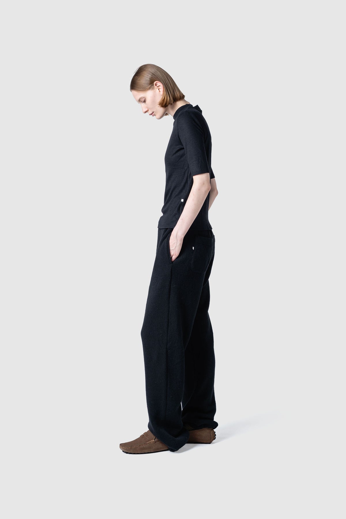 WOOL SHEER JERSEY BOTTLE NECK TOP