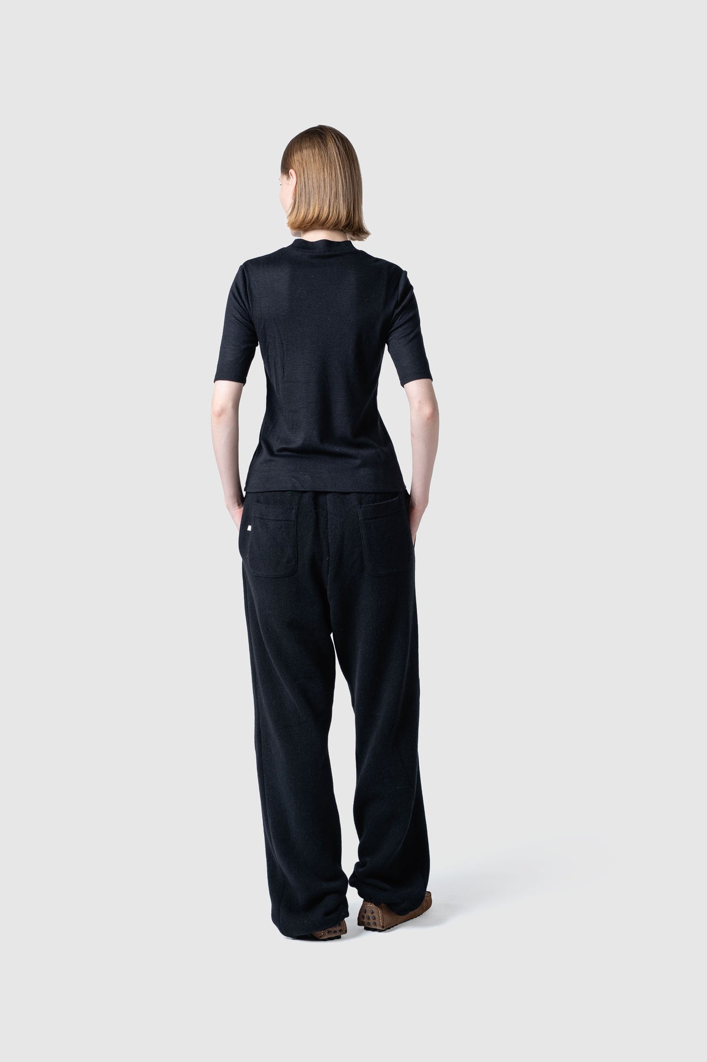 WOOL SHEER JERSEY BOTTLE NECK TOP