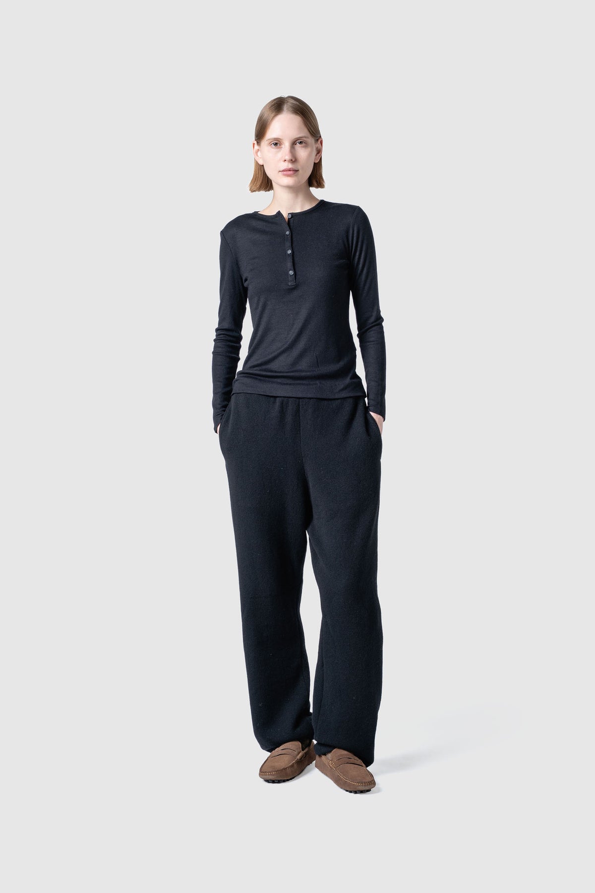 WOOL SHEER JERSEY HENRY NECK TOP