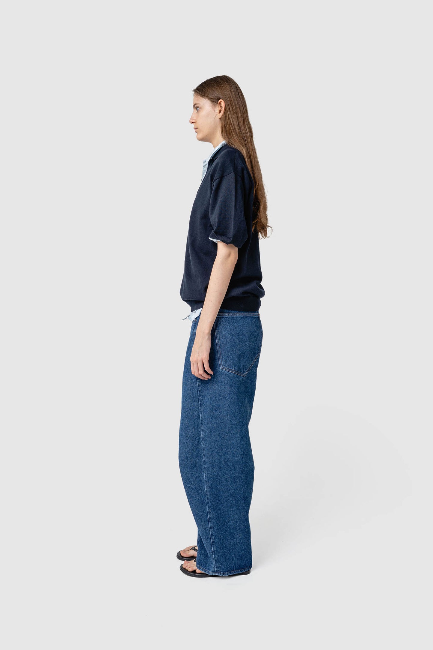 LINEN/COTTON KNIT POLO TOP