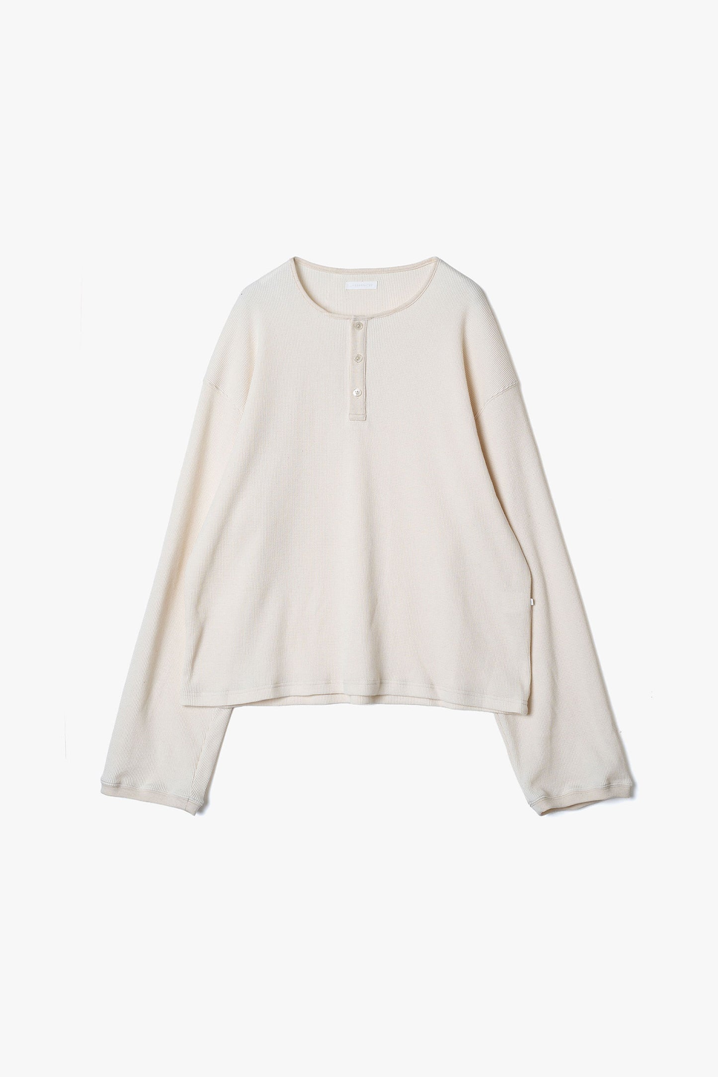 COTTON CASHMERE WAFFLE HENRY NECK TOP