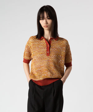 Cotton Melange Polo Knit Top