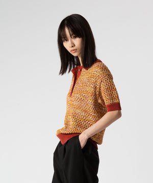 Cotton Melange Polo Knit Top