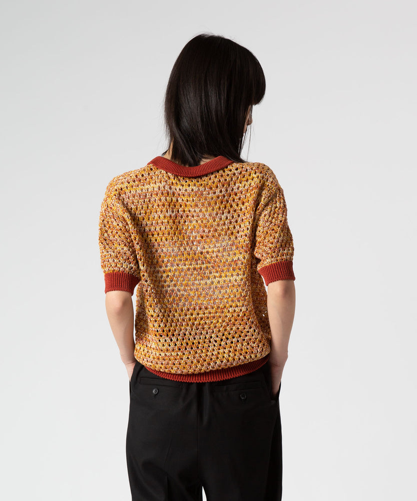 Cotton Melange Polo Knit Top